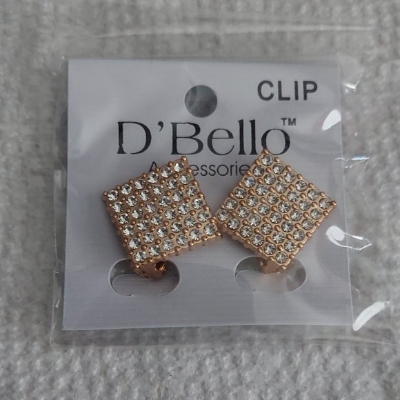 Gold Tone Rhinestone Clip-On Earrings - Picture 1 of 6